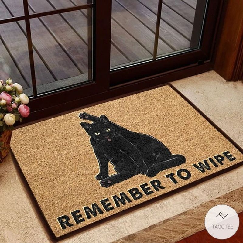 Remember To Wipe Black Cat Doormat