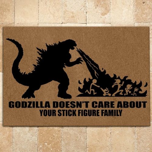Godzilla Doesnt Care About Your Stick Figure Family Doormat