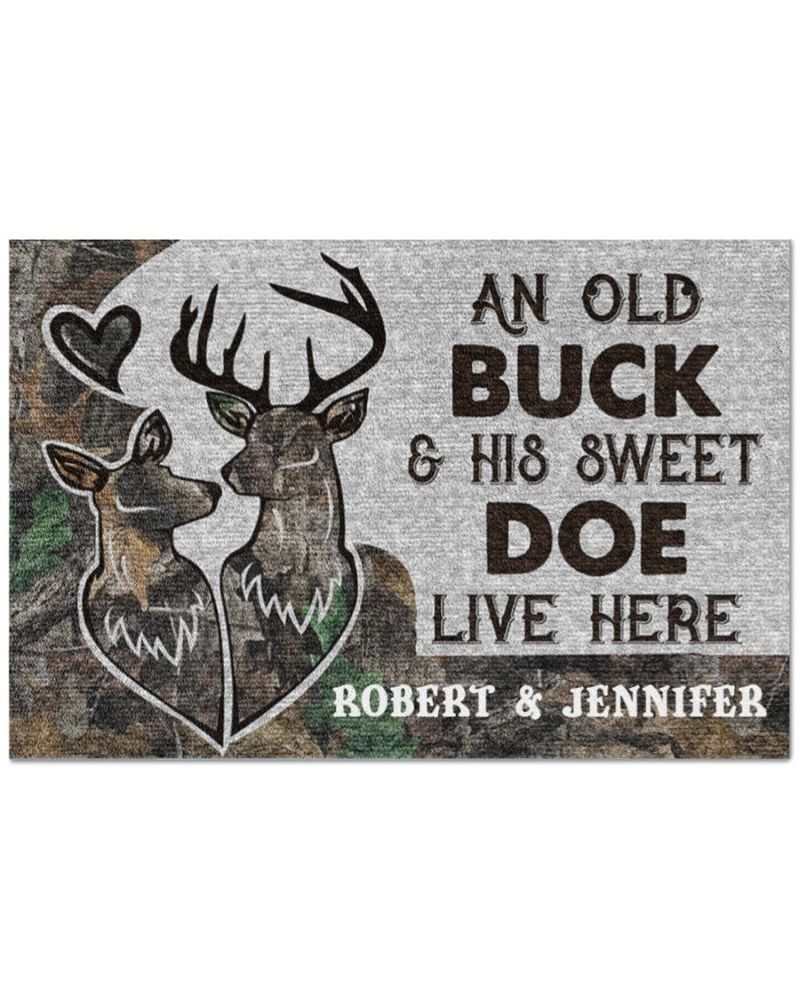 Deer Camo An Old Buck And His Sweat Doe Live Here Personalized Doormat