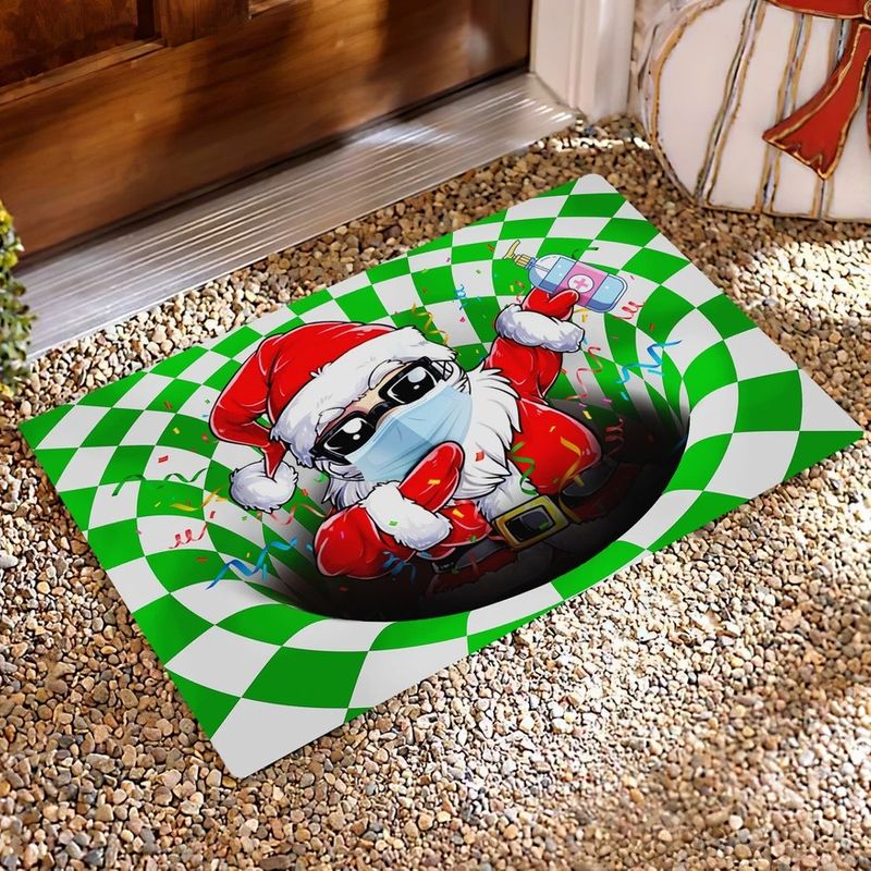 Dabbing Santa Quarantine Christmas Optical Illusion 3 D Hole Doormat