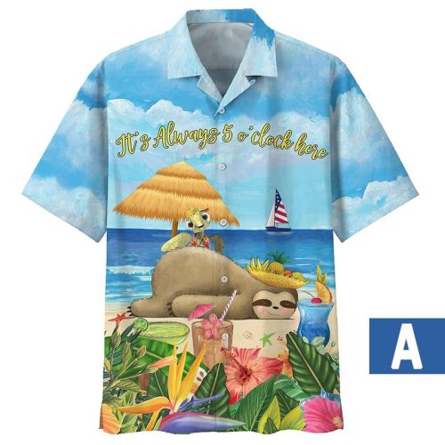 Turtle With Sloth Its Always 5 Oclock Here Hawaii Shirt