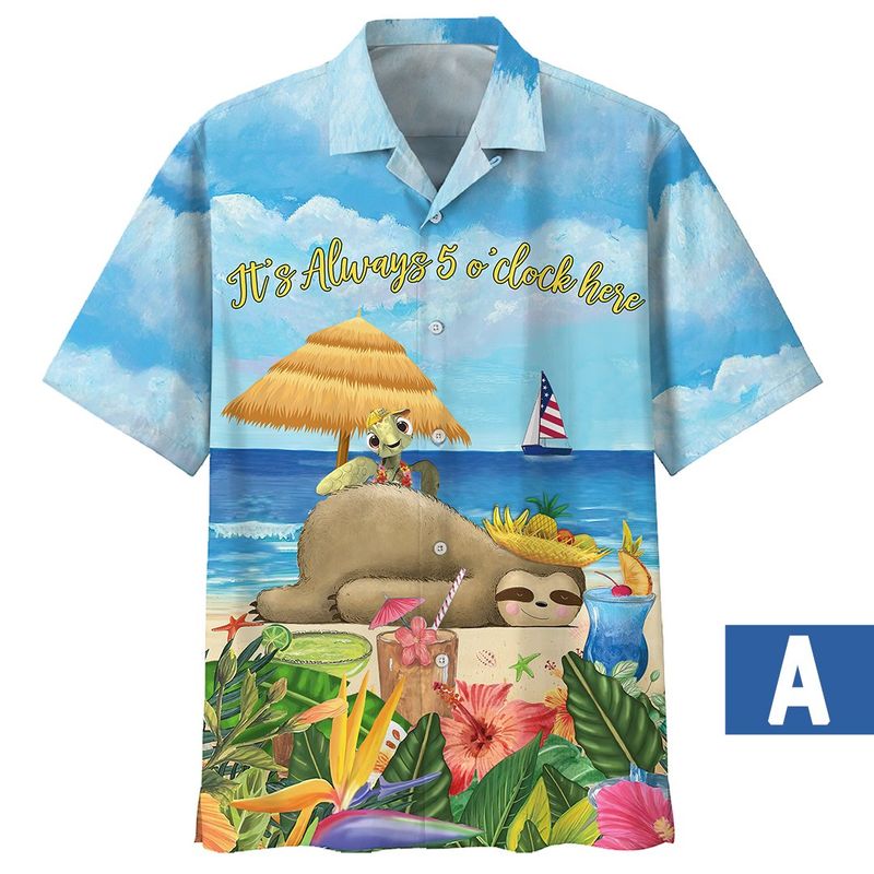 Turtle With Sloth Its Always 5 Oclock Here Hawaii Shirt