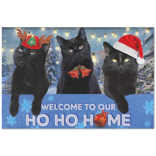 Black Cat Welcome To Our Home Christmas Doormat