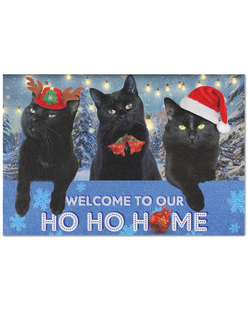 Black Cat Welcome To Our Home Christmas Doormat