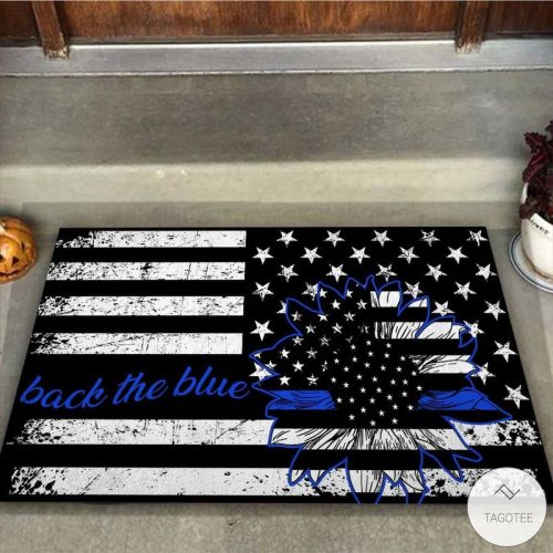 Back The Blue America Flag Sunflower Doormat
