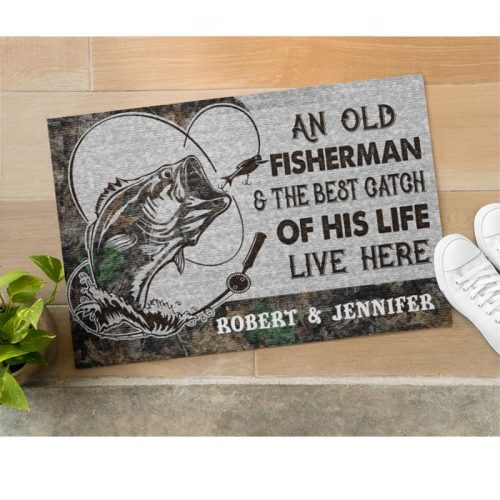 An Old Fisherman And The Best Catch Of His Life Live Here Personalized Doormat