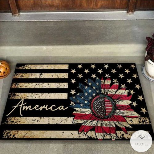 America Flag Sunflower Vintage Doormat