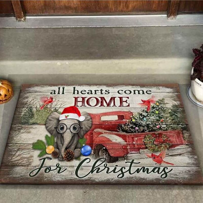 All Hearts Come Home For Christmas Elephant Doormat