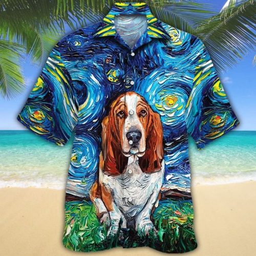 Basset Hound Dog Lovers Starry Night Hawaiian Shirt