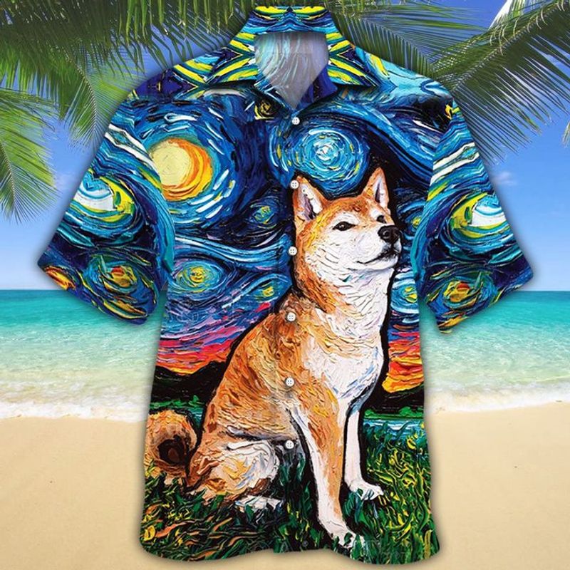 Shiba Inu Dog Lovers Starry Night Hawaiian Shirt
