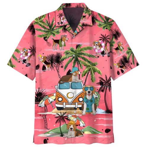 VW Hippie Bus Beagle Summer Beach Hawaiian Shirt