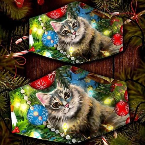 Adorable Cat Kitten Art Merry Christmas Cloth Face Mask