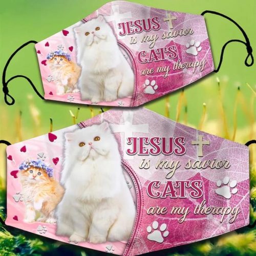 Jesus Is My Savior Cats Are My Therapy Face Mask