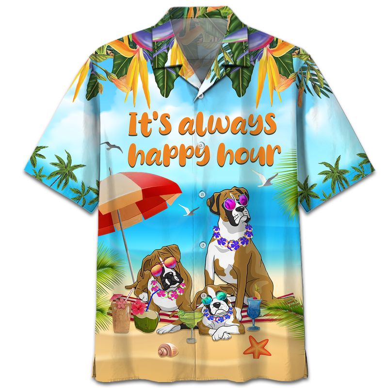 Boxer Dog Beach Its Always Happy Hour Hawaiian Shirt