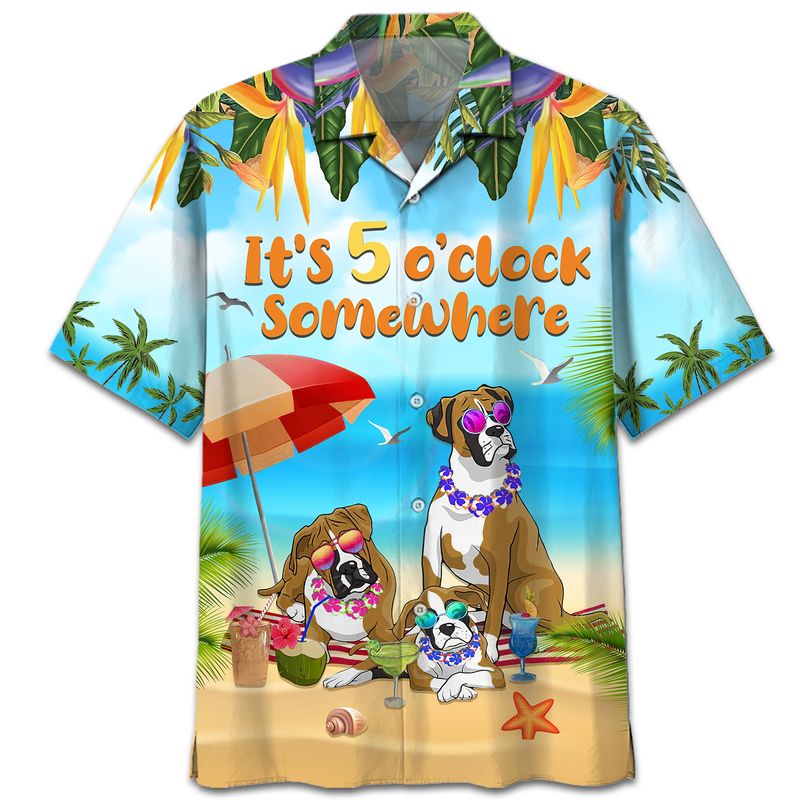 Boxer Dog Beach Its 5 Oclock Somewhere Hawaiian Shirt