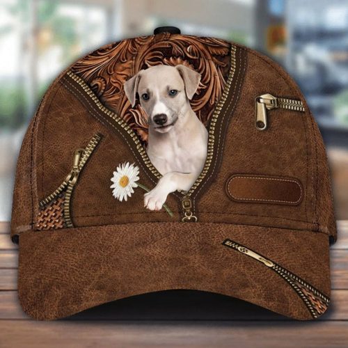 Greyhound Holding Daisy Zipper Leather Print Hat Cap