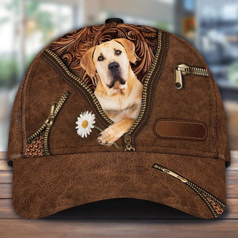 Boerboel Holding Daisy Zipper Leather Print Hat Cap Boerboel Holding Daisy Zipper Leather Print Hat Cap