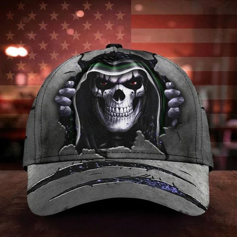 Skull Thin Green Line Hat Support Us Military Retro Cap