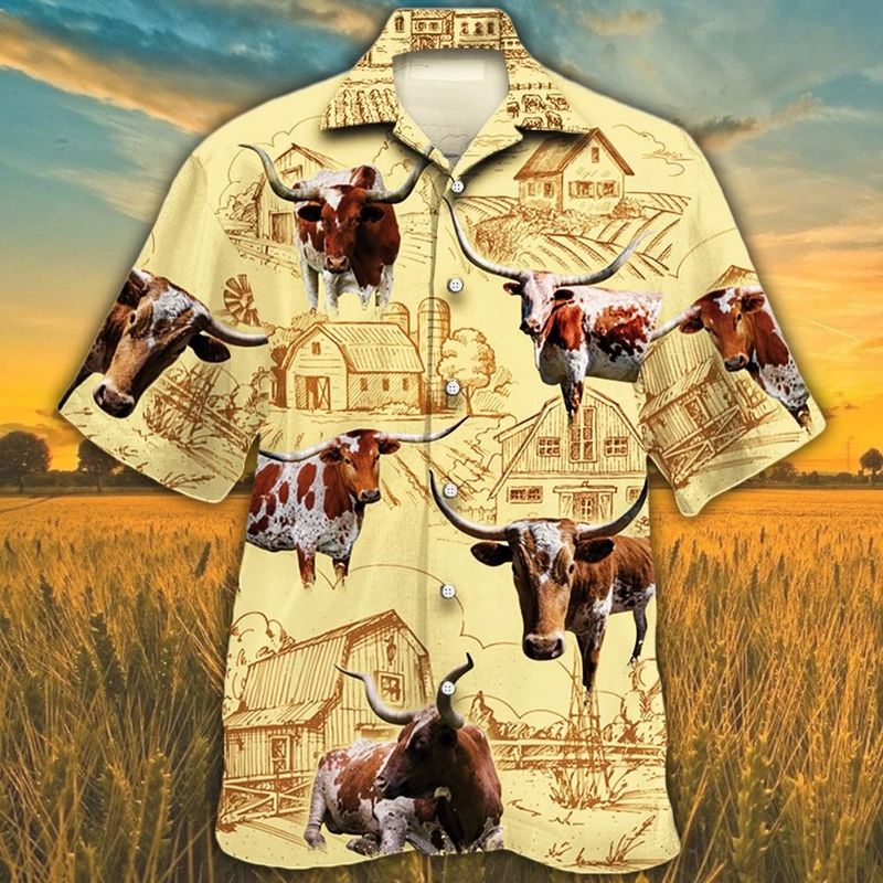 Texas Longhorn Cattle Lovers Farm Hawaiian Shirt
