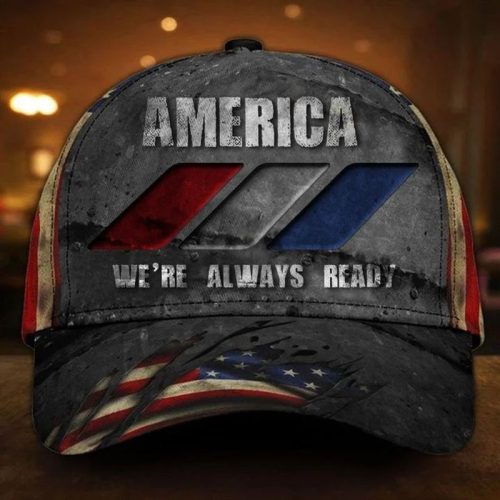 America Were Always Ready Cap Vintage USA Flag Patriotic Hat Proud To Be American