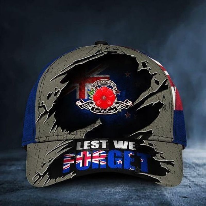 Lest We Forget New Zealand Flag Patriotic Remembrance Anzac Day Veteran Cap
