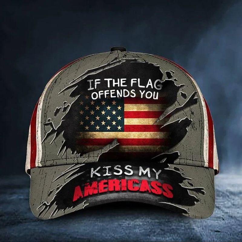 If The Flag Offends You Kiss My Americass Cap Funny American Flag Patriotic Hat Vintage