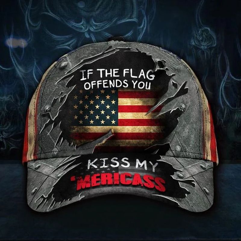 If The Flag Offends You Kiss My Mericass Hat Patriotic Funny American Flag Vintage Cap