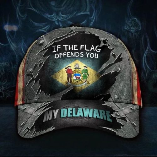 My Delaware Hat If The Flag Offends You Vintage USA Flag Baseball Cap Mens Delaware Gift
