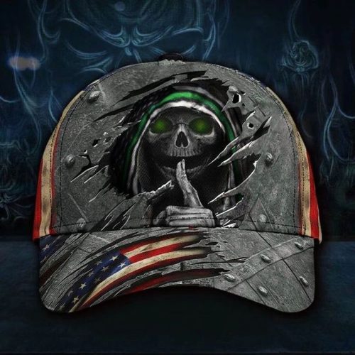 Skull Thin Green Line Hat 3 D Print Vintage USA Flag Cap Unique Army Military For Men