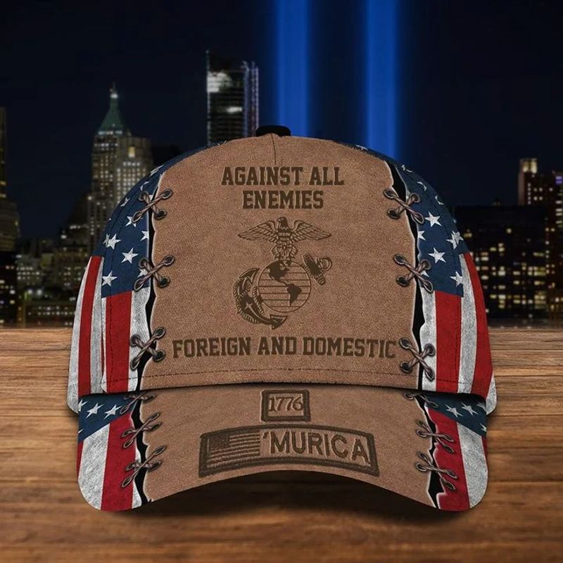 Marine Corps Hat 1776 Murica Against All Enemies Foreign Domestic America USMC Marine Cap