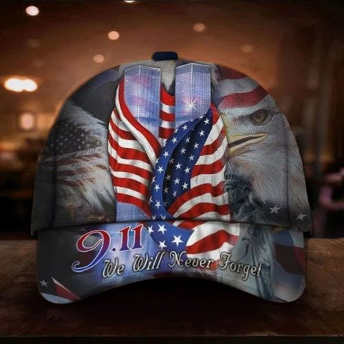 9 11 Never Forget Eagle USA Flag Cap In Memorial Twin Tower Attacks Patriot Day Merch