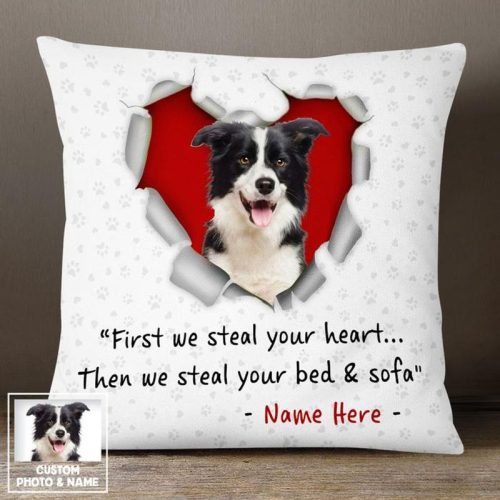 Personalized Dog Cat Photo First We Steal Your Heart Pillow Case