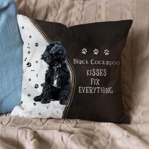 Black Cockapoo Kisses Fix Everything Pillowcase