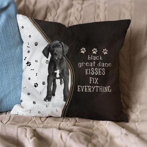 Black Great Dane Kisses Fix Everything Pillowcase