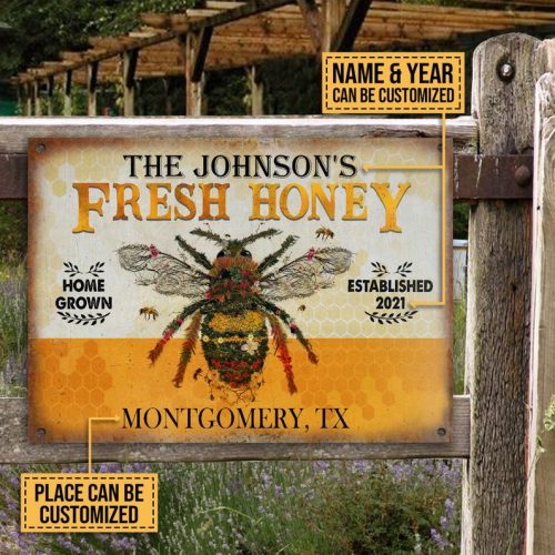 Personalized Honey Bee Fresh Honey Metal Signs