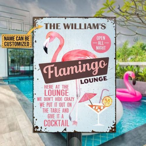 Personalized Flamingo Lounge Metal Signs