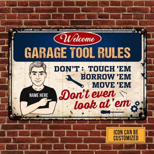 Personalized Welcome Garage Tool Rules Metal Signs