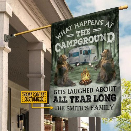 Personalized Camping What Happens At The Campground Gets Laughed About All Year Long Flag