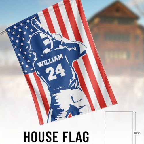 Personalized Name And Number Baseball USA House Flag