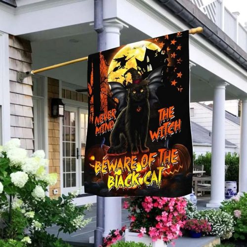 Beware Of The Black Cat Halloween House Flag