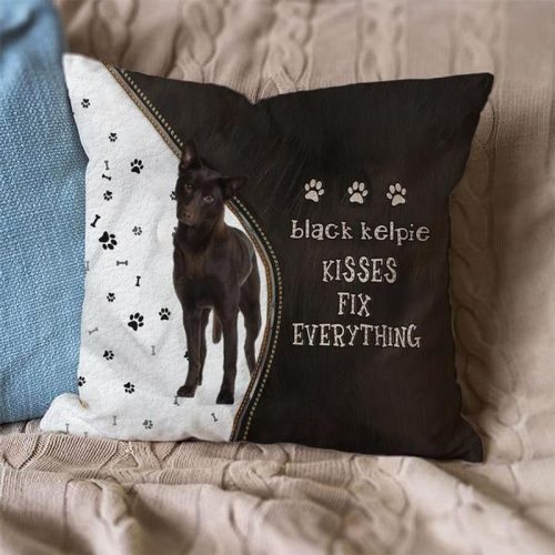Black Kelpie Kisses Fix Everything Pillowcase