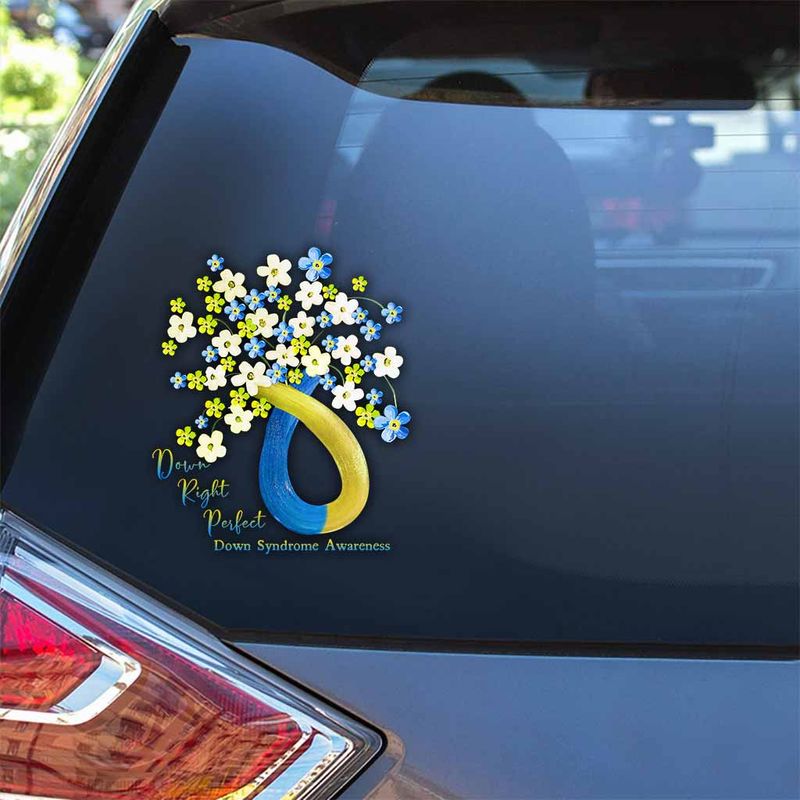 Blue Yellow Flowers Ribbon Down Syndrome Awareness Decal