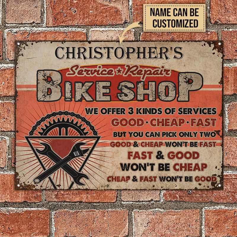 Personalized Cycling Bicycle Shop Kinds Of Service Metal Signs