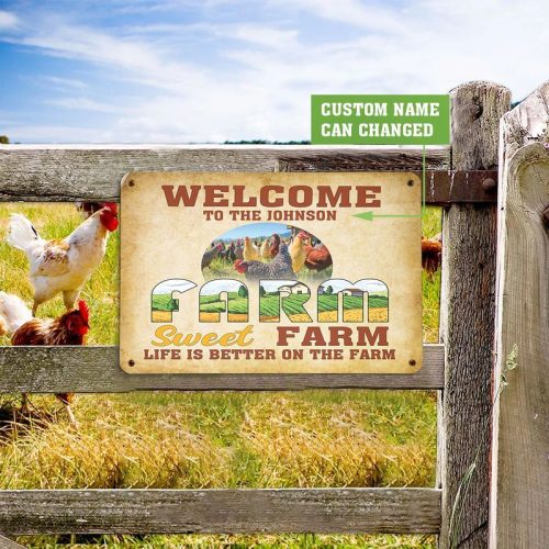 Personalized Welcome To The Farm Sweet Farm Chickens Metal Sign