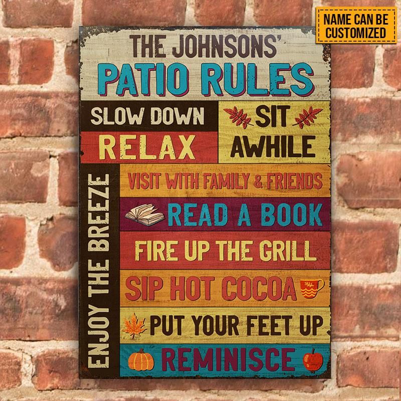 Personalized Autumn Patio Rules Enjoy The Breeze Classic Metal Signs