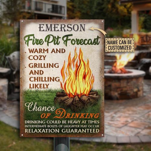 Personalized Camping Fire Pit Forecast Warm And Cozy Metal Signs