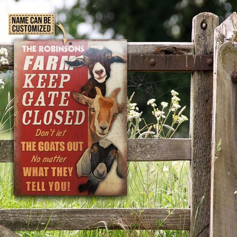 Personalized Farm Goat Keep Gate Closed Metal Signs