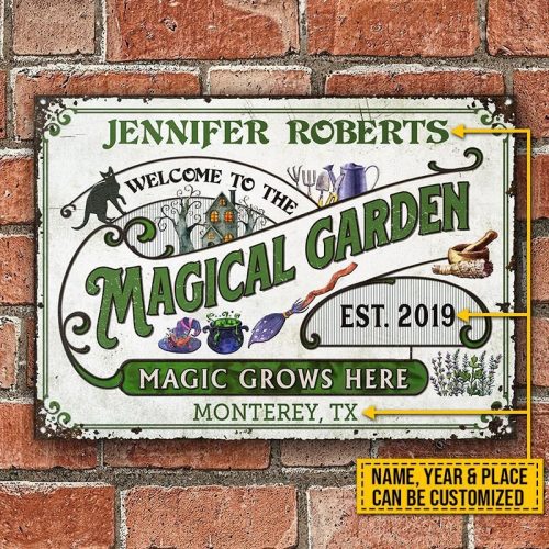 Personalized Witch Garden Magic Grows Here Classic Metal Signs