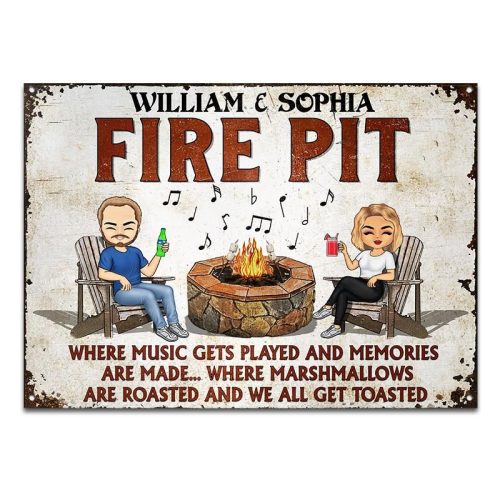Personalized Fire Pit Where Music Gets Played Camping Metal Signs