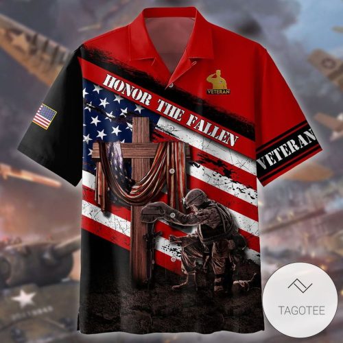 American Veteran Honor The Fallen Red Black Hawaiian Shirt  - Hawaiian Shirt And Short